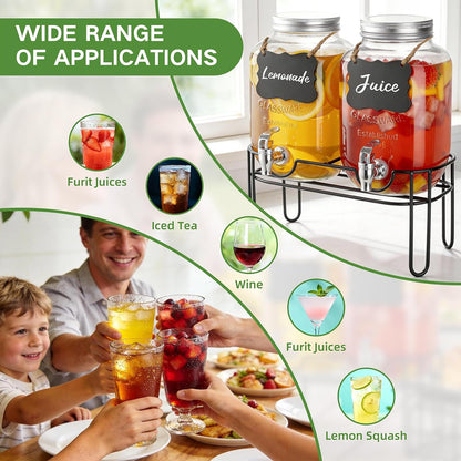 2 Gallon Glass Drink Dispensers For Parties，Lemonade Beverage Dispenser With Stand And Spigot For BBQ, Picnic, Party,Laundry Detergent Dispenser
