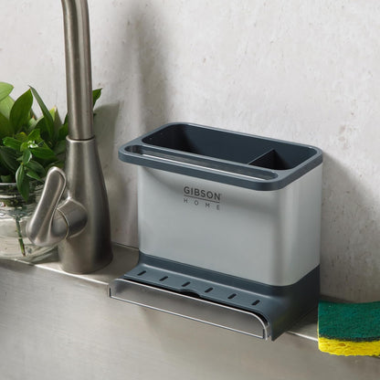Gibson Home Ledgebrook Sink Caddy With Metal Panel, Sponge Holder for Kitchen Sink, Countertop Organizer and Storage Essentials With Drain Board