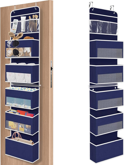 SpaceHacks 1 Pack Over The Door Organizer, Hanging Storage Organizer with Clear Window, 40lb Ultra Sturdy Large Capacity Room Organizer for Pantry Laundry Bathroom Nursery Closet Baby Essential (Grey)