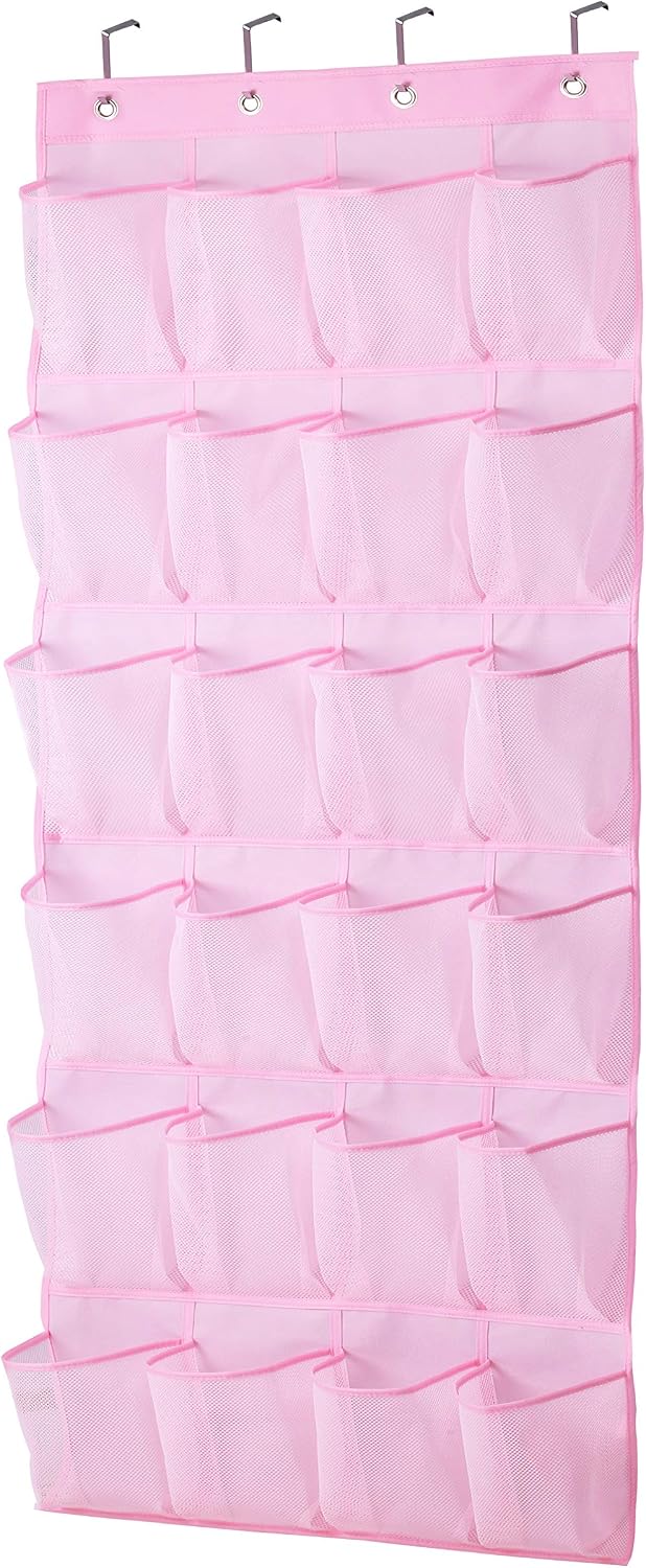 MISSLO Over The Door Shoe Organizer 24 Large Mesh Pockets, White