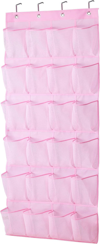 MISSLO Over The Door Shoe Organizer 24 Large Mesh Pockets, White