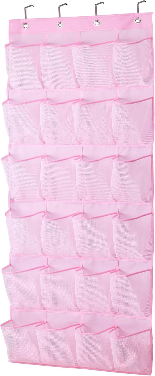 MISSLO Over The Door Shoe Organizer 24 Large Mesh Pockets, White