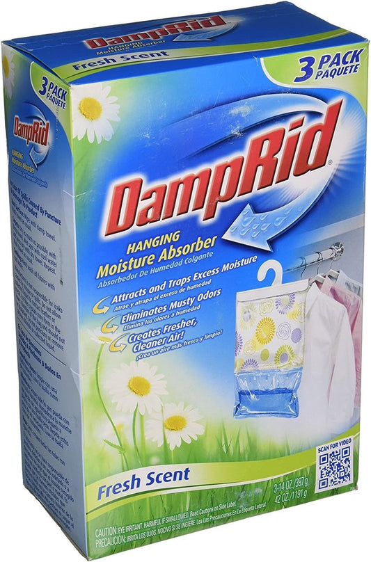 DampRid FG83K 14-Ounce Hanging Moisture Absorber Fresh Scent, 3-Pack
