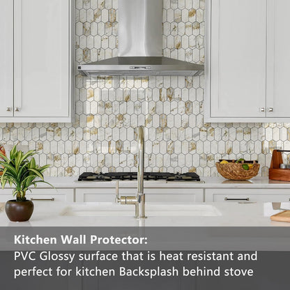 Vamos Tile Long Hexagon Peel and Stick Backsplash Tile - 10 Sheets Stick on Backsplash for Kitchen and Bathroom 12.4 x 12 Inch Glossy Wood Grain PVC Self Adhesive Mosaic Wall Tiles