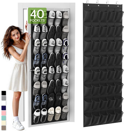 Over the Door Shoe Organizer with 40 Large Breathable Mesh Pockets, Space Saving Shoe Holder, Hanging Shoe Rack for Entryway Bedroom Closet Storage (White, 40 Pockets)
