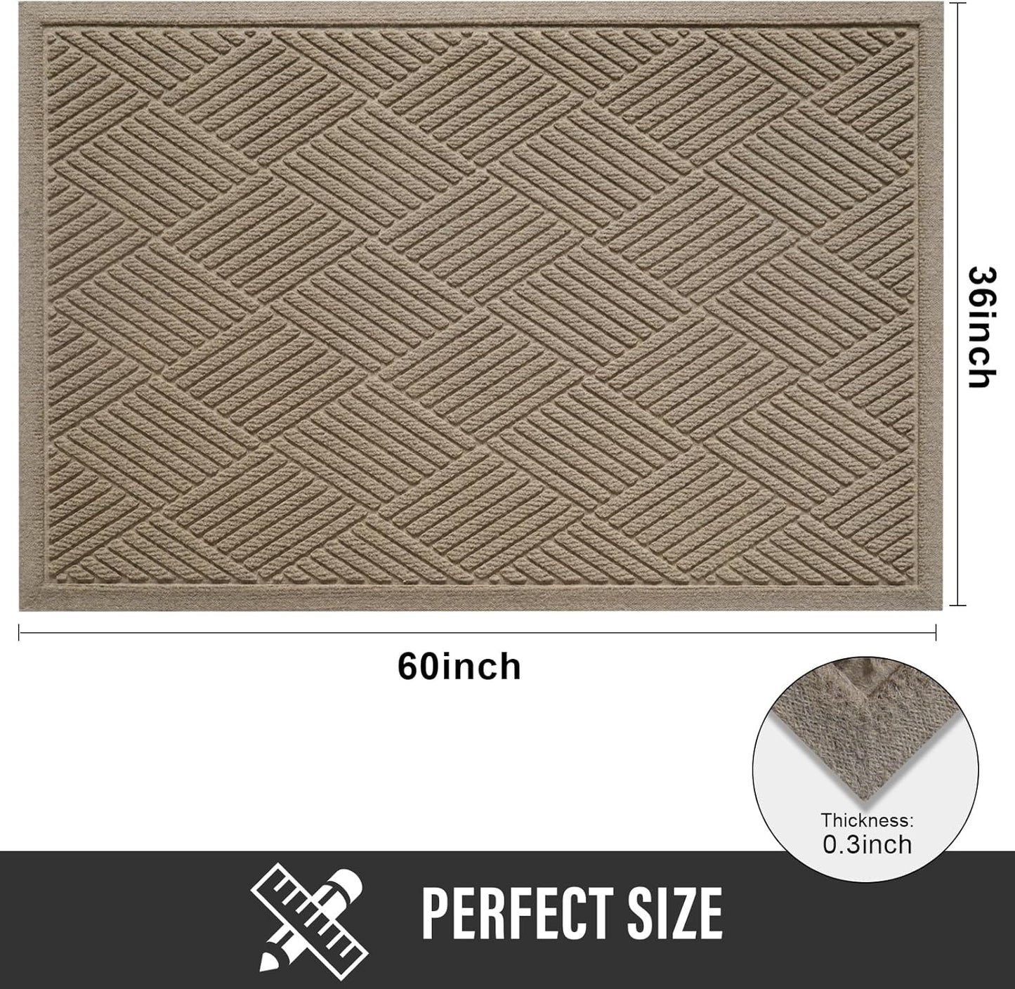 HIYARD Sturdy Front Door Mat, Absorbent Muddy Dirt Resist Welcome Door Mats Outdoor Indoor, Stain and Fade Resistant, Non-Slip Rubber Backing Low Profile Doormat for Entryway, 30×17, Beige