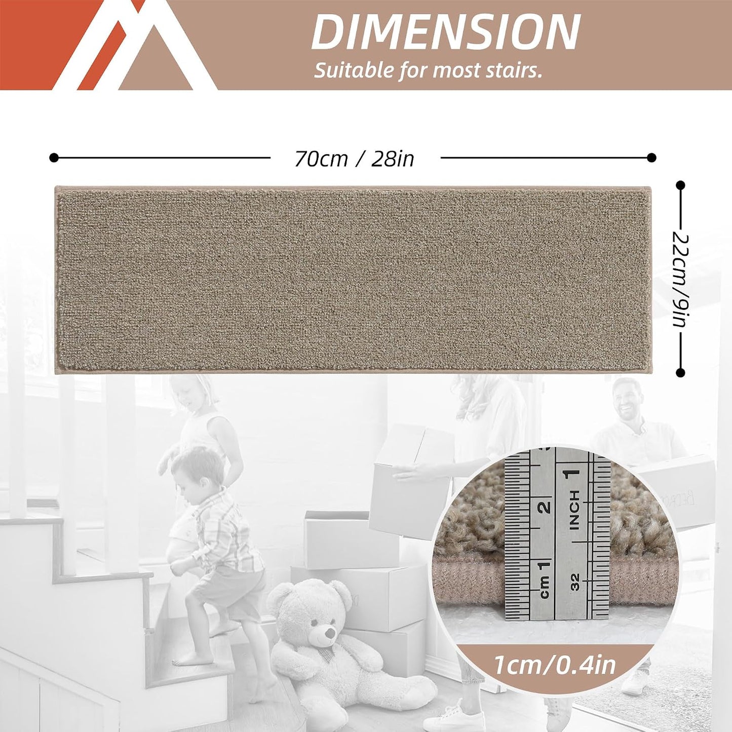 COSY HOMEER Stair Treads Non-Slip Carpet Stair Treads for Wooden Steps, Indoor Stair-Runner Rugs for Kids Elders & Pets 28"x9" (4Pc, Dark Gray)