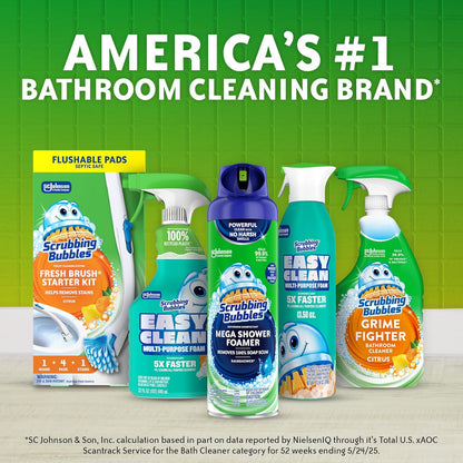 Scrubbing Bubbles Toilet Bowl Cleaning System with Flushable & Disposable Cleaner Refill Pads, Fights Odors and Helps Remove Limescale & Hard Water Stains, Citrus Scent, 1 Wand + 4 Refills + 1 Stand