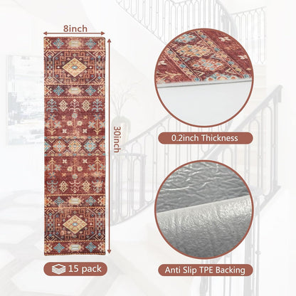 Stair Treads for Wooden Steps, Non Slip Stair Treads Carpet Indoor Residue Free Peel and Stick Washable Stair Covers, Safe for Dogs Kids Elders, Moroccan Beige, 8x30 inch, 1 Pack