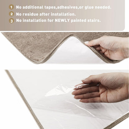 PURE ERA Carpet Stair Treads Ultra Plush 9.5" X 30"Soft Bullnose Indoor Stair Protectors Pet-Friendly Non-Slip Skid Resistant Tape Free Washable Reusable(2 Pieces,Brown)