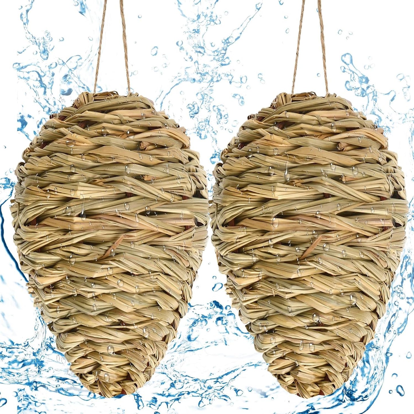 DECYOOL 2 Pack Fake Wasp Nest Decoy, Woven Reed Wasp Hornet Decoys | Hornet Deterrent Artificial Hanging Wasp Hornets Hive for Outdoor Patio Garden and Eave Wasp Yellow Jacket Hornets Protection