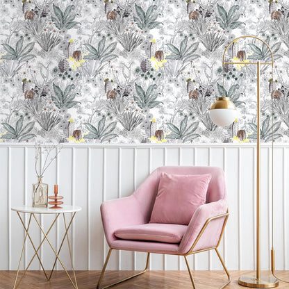 Wudnaye Boho Peel and Stick Wallpaper Catus Wallpaper 17.7" x 118.1"Vintage Floral Wallpapers Peel and Stick Botanical Removable Wall Paper Boho Self Adhesive Contact Paper for Bathroom Cabinets