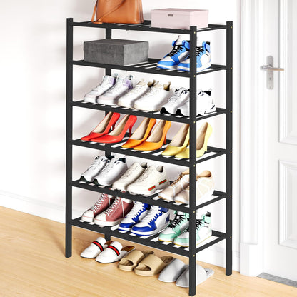 Smiry Bamboo Shoe Rack, 3 Tier Free Standing Wooden Shoe Organizer, Stackable Wood Shoe Storage Shelf for Closet, Entryway, 12 Vertical Slats, 2+1 Stack Standard Legs, 26.8"x11"x19.5", Natural