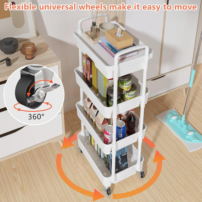 Calmootey 3-Tier Rolling Utility Cart with Drawer,Multifunctional Storage Organizer with Plastic Shelf & Metal Wheels,Storage Cart for Kitchen,Bathroom,Living Room,Office,White