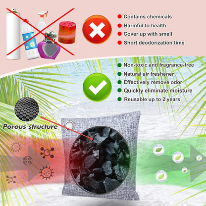 Activated Charcoal Odor Absorber, Natural Shoe Deodorizer Insert, Sneaker Odor Eliminator and Moisture Absorbers. 6 Pack Bamboo Charcoal Air Purifying Bags Shoe Smell Remover