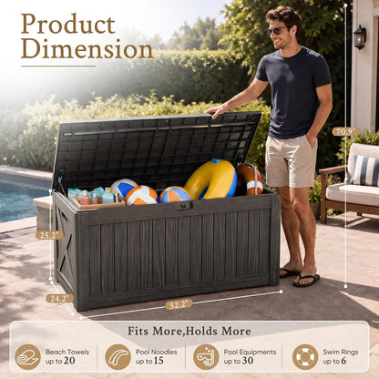 Devoko 120 Gallon Deck Box Resin Outdoor Storage Box Waterproof for Patio, Large Outdoor Storage Bench Lockable for Outside (Black)