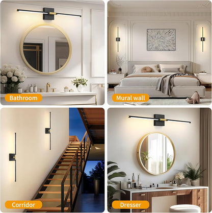 Morauroral Battery Operated Wall Sconces Set of 2, 10000mAh Rechargeable Sconces, 3000K-6000K Dimmable LED Wall Lamp with Remote, 24 Inch Black Gold Wireless Wall Lights for Bedroom, Living Room