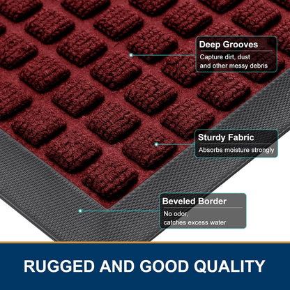 Smiry Front Door Mat Outside Entrance, Heavy Duty Natural Rubber Doormat, Non Slip, Trap Dirt and Moisture, Easy Clean, Low Profile Welcome Floor Mats for Indoor Outdoor Entry, 29.5x17 Inch, Black