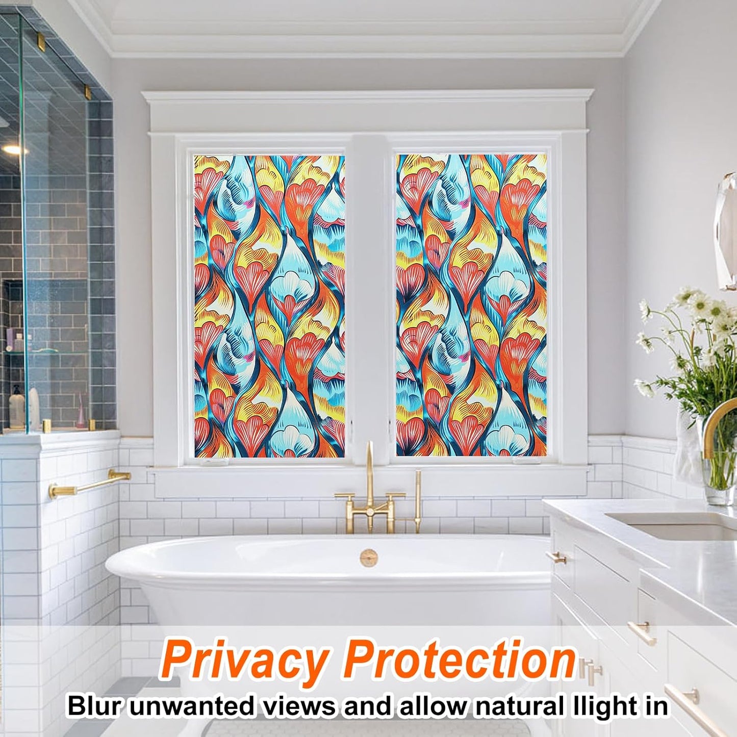 SOMWISE Frosted Glass Window Film, Heat Insulation, UV Block, Anti-Glare, One Way Privacy Tint, Static Cling for Home Bathroom Door, Renter Friendly, Day & Night Privacy