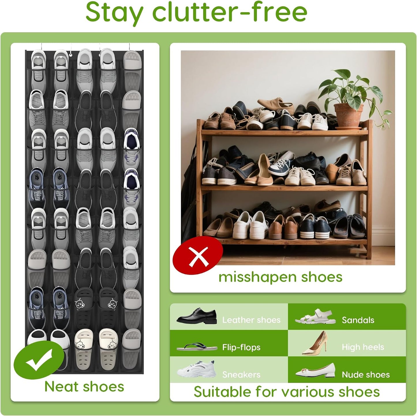 Over the Door Shoe Organizer with 40 Large Breathable Mesh Pockets, Space Saving Shoe Holder, Hanging Shoe Rack for Entryway Bedroom Closet Storage (White, 40 Pockets)