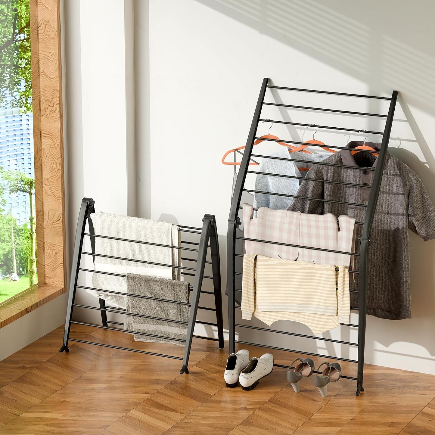 Whitmor Spacemaker Folding Drying Rack, Freestanding Indoor Clothes Dryer, Space Saving Compact Design, 6"L x 26"W x 51.5"H, White