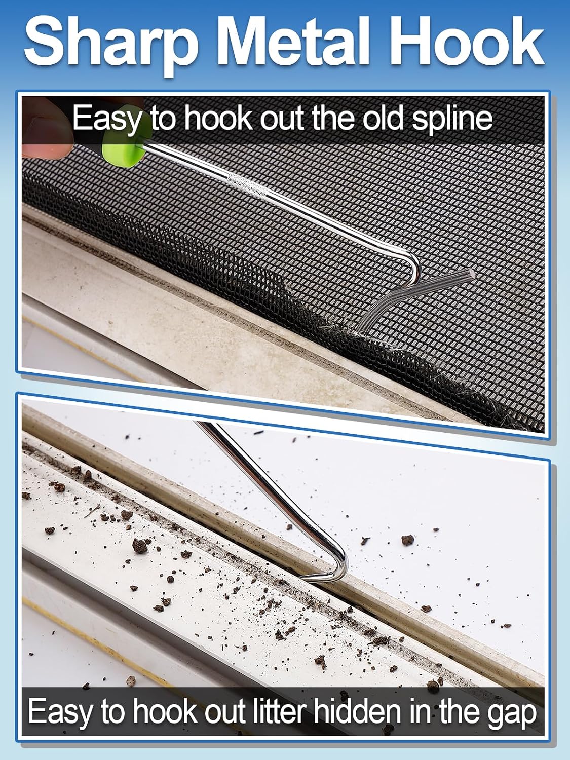 Screen Repair Kit - 3 in 1 Screen Tools Including Roller, 0.14in x 32.8ft Spline, Removal Hook for Replacing & Installing Door Window Screens