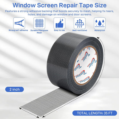 Window Screen Repair Tape 2 in x 40 FT Fiberglass Strong Adhesive Screen Patch, Waterproof Mesh Repair Kit for Window & Door Screen Holes Tears - Gray