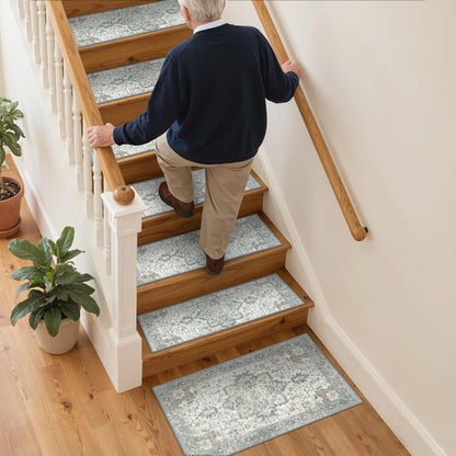 sarben Non Slip Stair Treads for Wooden Steps 15PCS - 8"x30" Indoor Safety Carpet, Edging Mats with TPE Adhesive Backing, Pet and Elderly Friendly Stair Rugs (Taupe) - Colors A