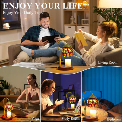 Candle Warmer Lamp with Timer Dimmer - Height Adjustable Wax Melt Warmer for Jar Candles, Blown Art Glass Candle Warming Lamp with 2 Bulbs Birthday Gifts for Mom Women Candle Holders for Home Decor