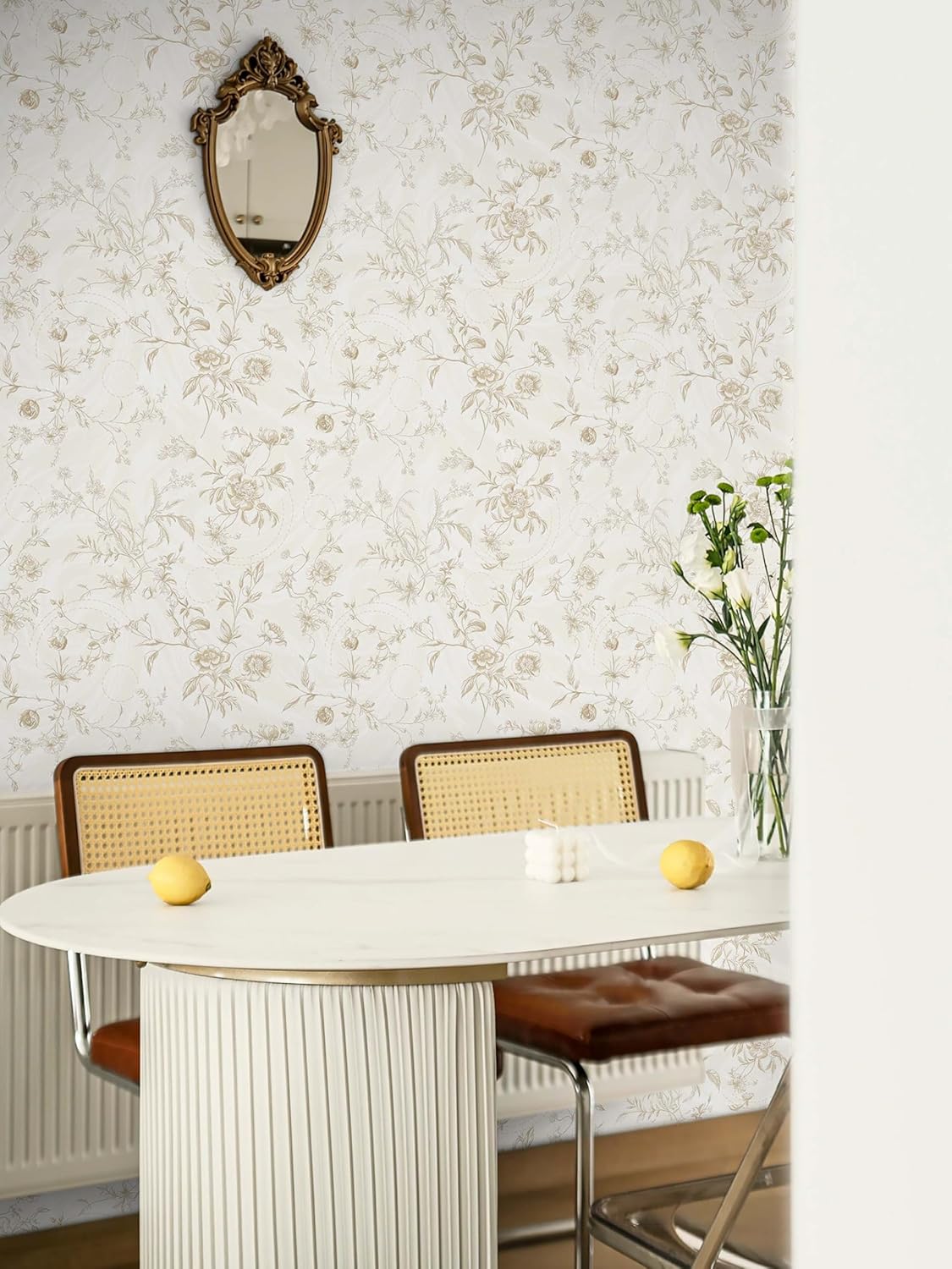 Ismoon Peel and Stick Wallpaper Floral Vintage Stick on Wall Paper Beige French Textured Contact Paper for Cabinet Removable Self Adhesive Wallpaper Vinyl Roll Shelf Deco, 17.3x78.7in