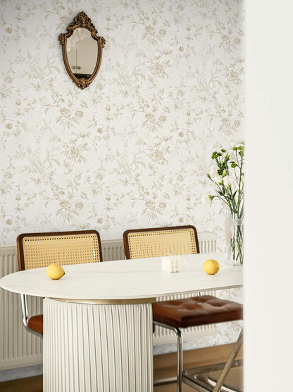 Ismoon Peel and Stick Wallpaper Floral Vintage Stick on Wall Paper Beige French Textured Contact Paper for Cabinet Removable Self Adhesive Wallpaper Vinyl Roll Shelf Deco, 17.3x78.7in