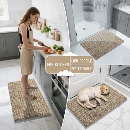 Yimobra Bathroom Rugs Non Slip Washable - Ultra Soft Absorbent Chenille Bath Mat, Quick Dry Shaggy Floor Carpet for Tub Shower, Gray Home Decor Accessories, 24x17 Inch