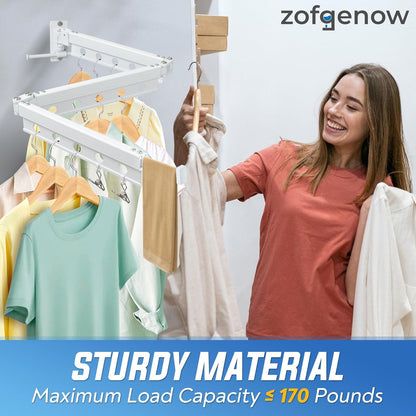 ZOFGENOW Clothes Drying Rack Wall Mounted, Retractable & Collapsible(Tri-Fold) Space-Saving Foldable Laundry Drying Rack for Indoor & Outdoor Use - Laundry Rooms, Bathroom & Balconies (White)