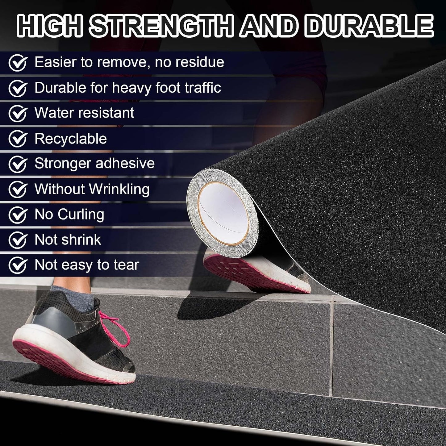 Watersay 8 Inch x 20 ft Anti Slip Traction Tape Waterproof Clear Non Skid Tape Durable Grip and Friction Stair Non Slip Strips Abrasive Adhesive for Stairs Steps Ramp Outdoor Indoor
