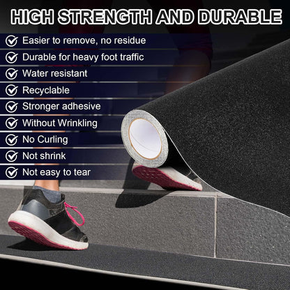 Watersay 8 Inch x 20 ft Anti Slip Traction Tape Waterproof Clear Non Skid Tape Durable Grip and Friction Stair Non Slip Strips Abrasive Adhesive for Stairs Steps Ramp Outdoor Indoor
