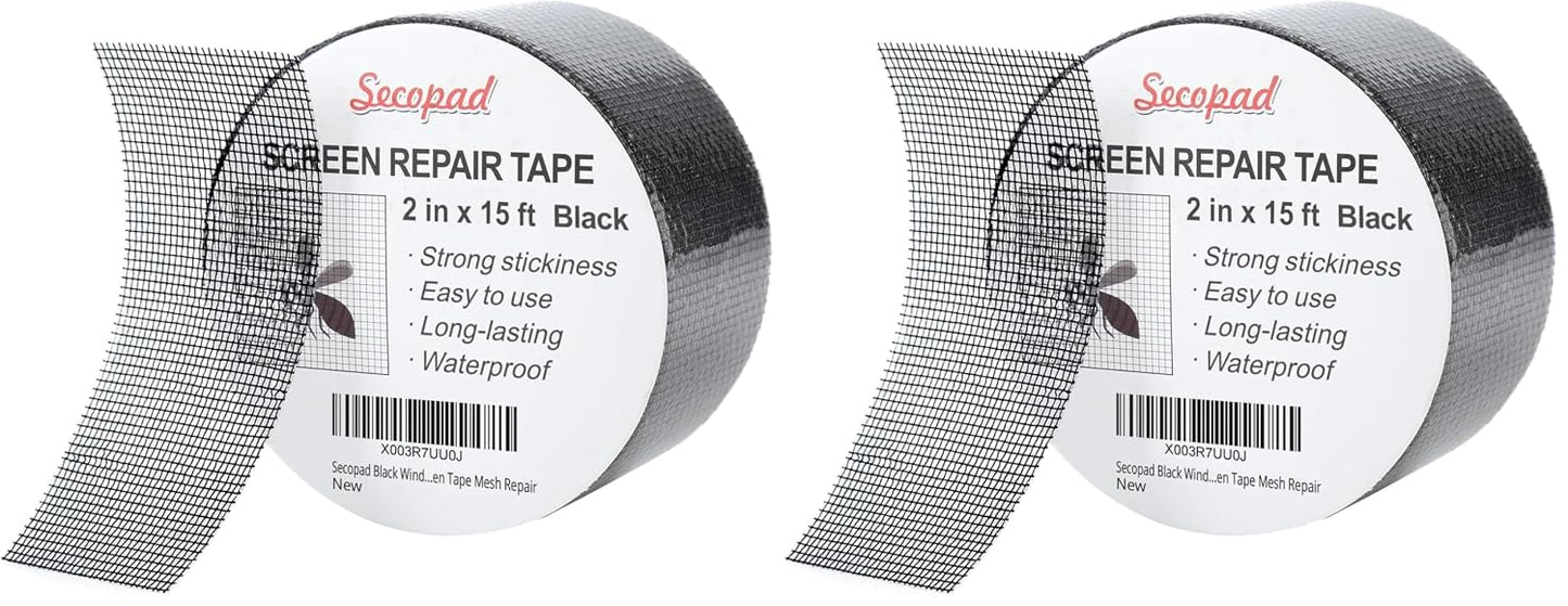 Secopad Black Window Screen Repair Tape, 4 in X 20 FT (240IN) Kit for Windows or Doors, Strong Adhesive Patch Fiberglass Mesh Repair