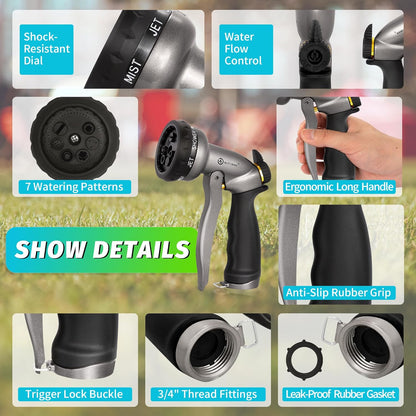 AUTOMAN Garden Hose Nozzle - 2 Pack, 100% Metal High Pressure Spray Nozzle, Labor-Saving Design, Heavy Duty for Garden Watering, Car Washing, Window Cleaning, Pets Bathing