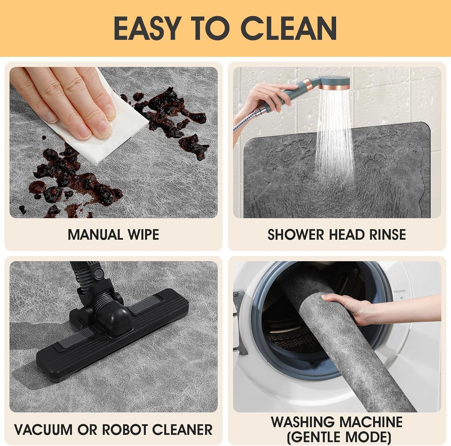 ACCUMTEK Non Slip Bath Mat, Thin Bathroom Rugs Fit Under Door, Quick Dry Bath Mats, Machine Washable Bath Rugs for Bathroom, Bathtub & Kitchen, Grey/Bordered/24 x17