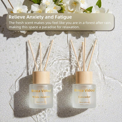 Reed Diffuser Set, Binca Vidou Lavender & Vanilla Natural Scent Oil Diffusers with Sticks for Home Office Bathroom Aromatherapy Decor 1.69oz x 2