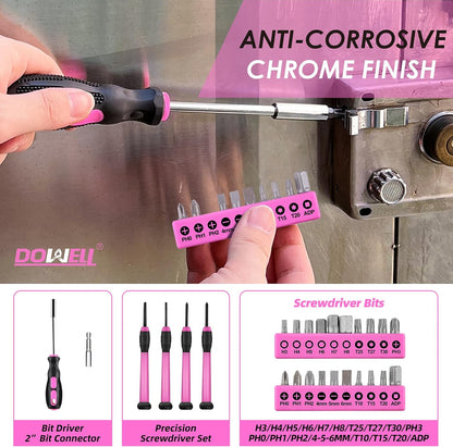 DOWELL 40 Pieces Home Tool Set Pink, General Household Hand Tool Kit with Plastic Toolbox Storage Case, Mini Repair Tool kit for Women, College Students, Home Use & More