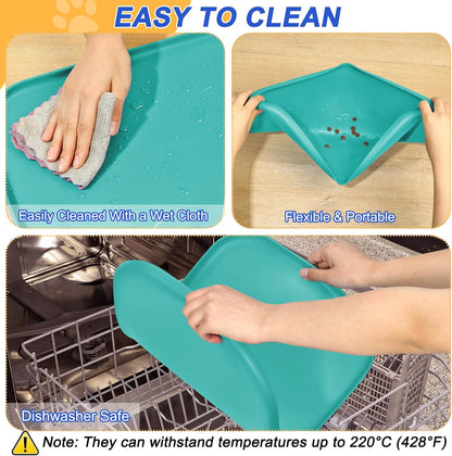 SMILOOL Silicone Pet Food Mat with Raised Edge for Food and Water Bowl, Dog Feeding Mats, Cat Food Trays for Floor Waterproof, Rubber Tray for Dogs and Cats, 19 x 12 x 0.7 Black