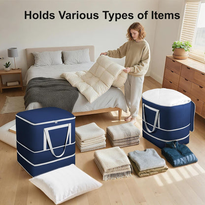 Comforter Storage Bag - 130L Large Capacity Blanket Storage Bags 4-Layer Ultra Space Saving Self Compression Organizer, Washable Compression Bags for Storage Comforter Blanket, 2-Pack, Beige