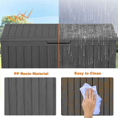PatioZen 75 Gallon Resin Deck Box,Waterproof Outside Storage Boxes Patio Outdoor Storage Box for Furniture, Garden Tools - Black