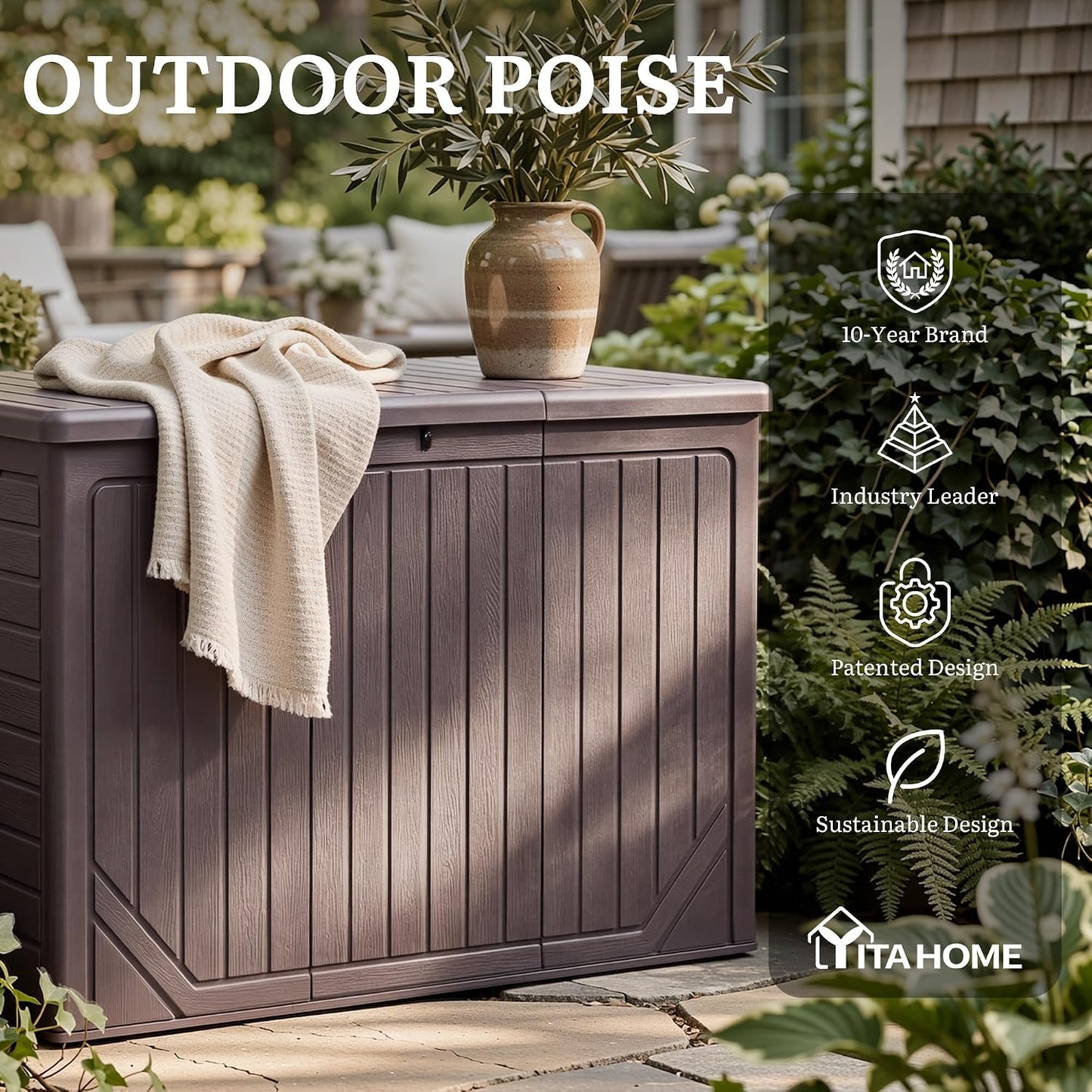 YITAHOME 100 Gallon Large Outdoor Deck Box | Waterproof Resin Storage Box, Lockable Indoor Outdoor Storage Container for Patio Furniture Cushions, Pool Accessories