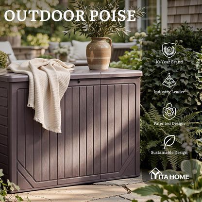 YITAHOME 100 Gallon Large Outdoor Deck Box | Waterproof Resin Storage Box, Lockable Indoor Outdoor Storage Container for Patio Furniture Cushions, Pool Accessories