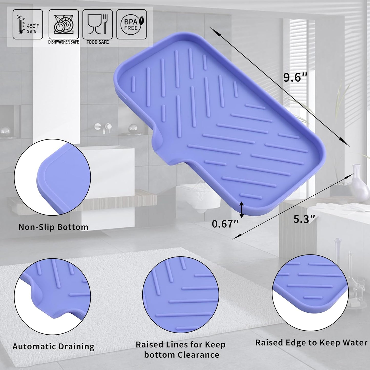 MicoYang Silicone Bathroom Soap Dishes with Drain Spout-Bathroom and Kitchen Sink Organizer,Sponge Holder,Dish Soap Tray,Perfect for Dispenser,Scrubber,Bottle,Cup on Sink or Counter-Coffee 4.9"×3.2"