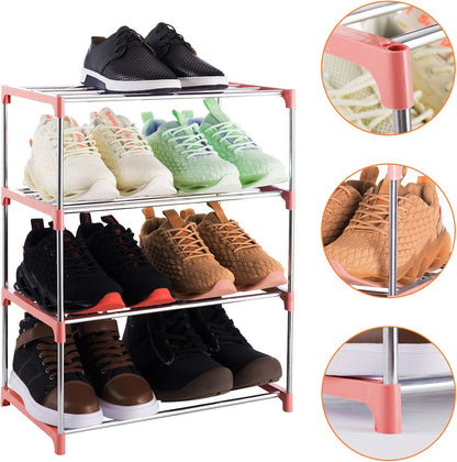 3-Tier Stackable Small Shoe Rack, Lightweight Shoe Shelf Storage Organizer for Entryway, Hallway and Closet(Black)