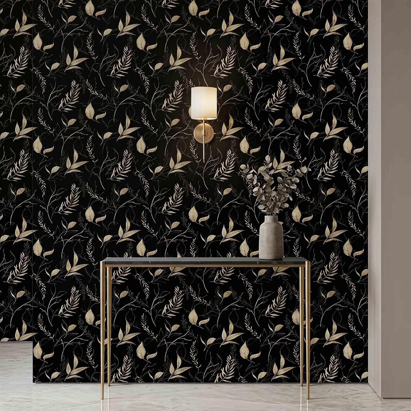 Sage Green and Blue Leaf Peel and Stick Wallpaper Modern Removable Self Adhesive Waterproof Renter Friendly Wall Covering for Bathroom and Accent Walls 17.7in x 88.5in