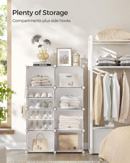 SONGMICS Shoe Rack Organizer, 8-Tier Shoe Storage Cabinet for Closet and Entryway, Holds 32 Pairs of Shoes, Adjustable, Cloud White and Transparent ULPC034W01
