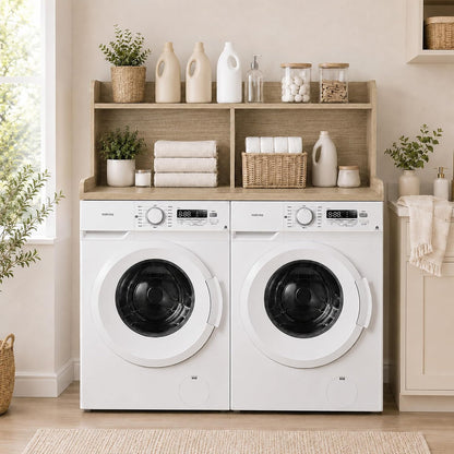 Royxen Laundry Countertop with 20" Shelf Universal Fit, Washer and Dryer Countertop with Storage Space, Laundry Room Storage (Walnut)